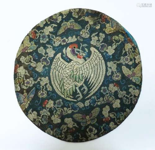 Chinese 18/19 C Gauze Counted Stitch Crane Roundel