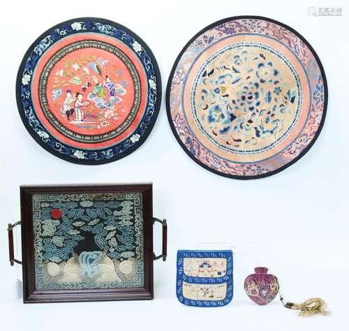 5 Chinese Qing Dynasty Silk Embroideries