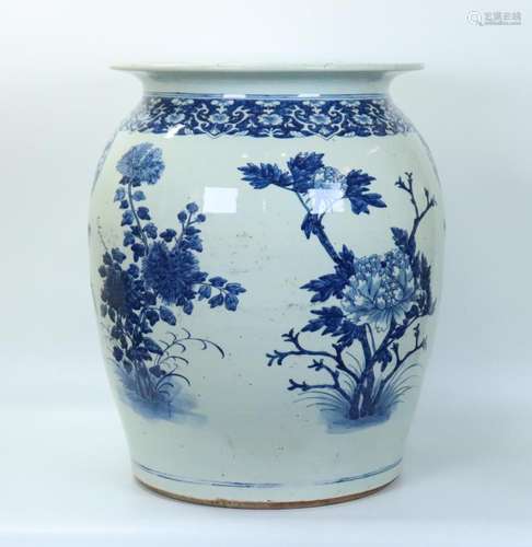 Chinese 19th C Blue & White Porcelain Garden Seat