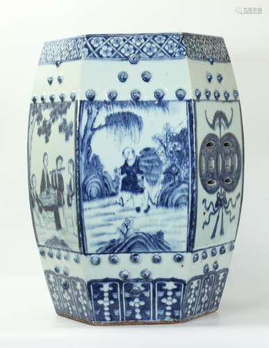 Chinese Blue White Porcelain Hexagon Garden Seat