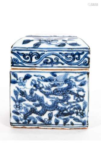 Chinese Blue & White Porcelain Dragon Box & Cover