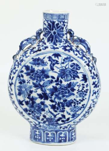 Chinese 19th C Blue & White Porcelain Moon Vase