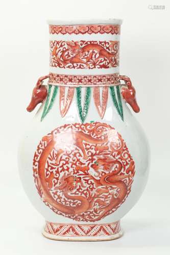 Lg Chinese 19 C Iron Red Dragon Porcelain Hu Vase