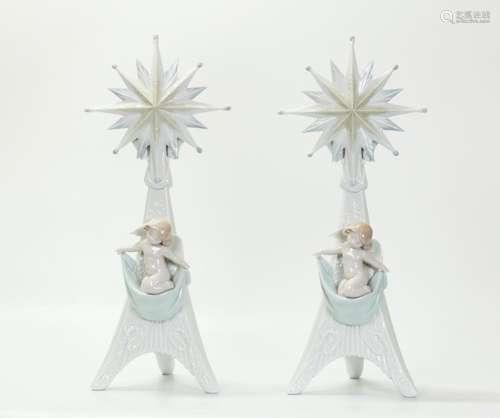 Pair Lladro Porcelain Christmas Candlesticks