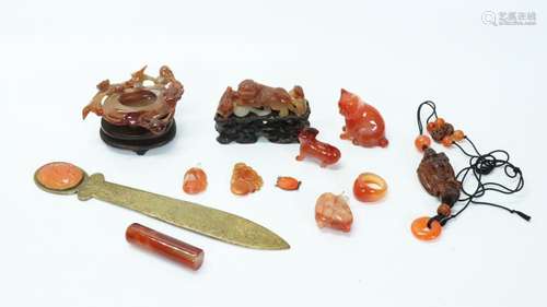 12 Chinese Carnelian Agate Jewels