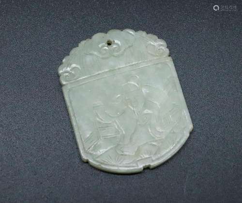 Chinese 19th C Pale Celadon Jade Li Tai Bai Plaque