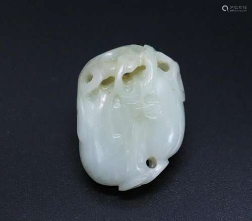 Chinese Qing White Jade Pebble Toggle 2 Melons