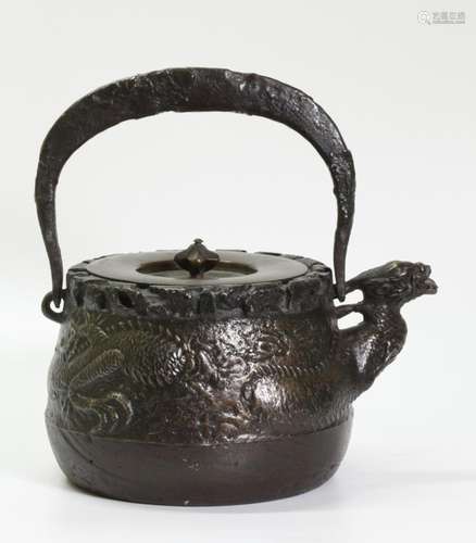 Japanese 19th C Cast Iron Dragon Tetsubin Teapot