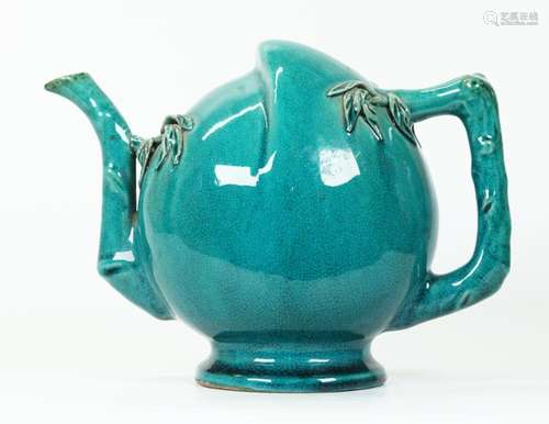 Lg Chinese Turquoise Porcelain Cadogan Teapot