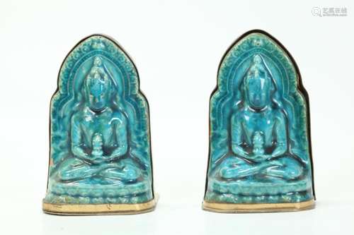 Pr Chinese Turquiose Ceramic Buddha Plaques