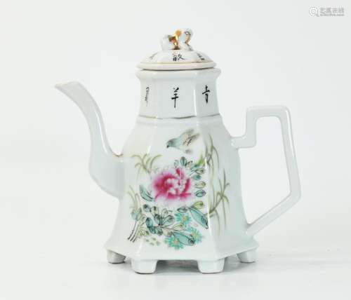 Chinese Enameled Hexagonal Porcelain Teapot