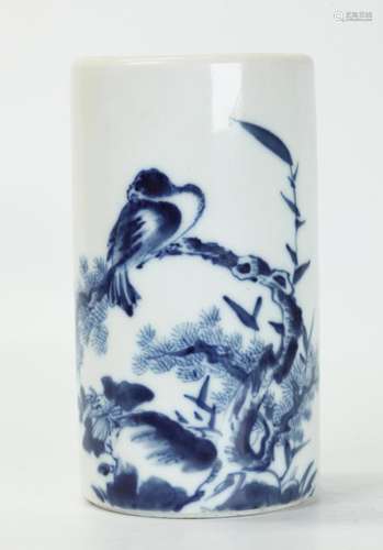 Chinese Qing Blue & White Porcelain Brush Pot