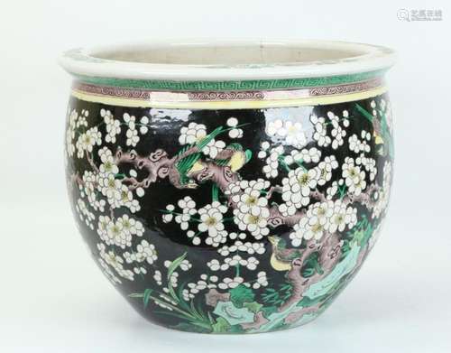 Chinese Qing Famille Noire Porcelain Fish Bowl