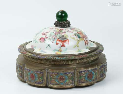 Chinese Qing Porcelain Cover Court Hat Ball & Dish