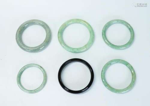 6 Chinese Jadeite Bangles, 1 Child's 1 Black