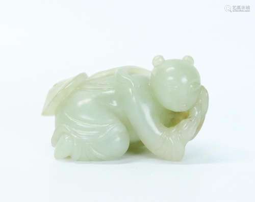 Chinese Pale Celadon Jade Boy & Lotus Leaf Toggle