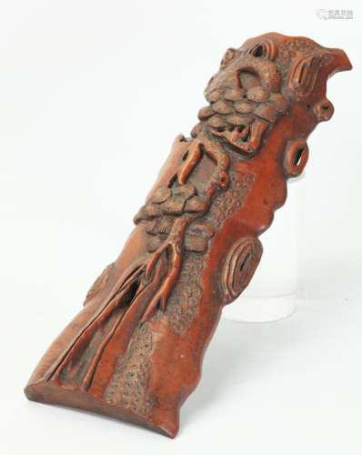 Chinese Curved Wood Wrist Rest Carved as Pine