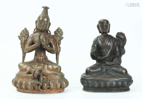 2 Tibetan or Indian Bronze Bodhisatva & Tara