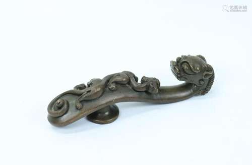 Large Chinese Bronze Double Dragon Belt Hook