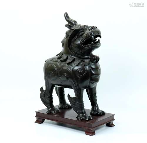 Lg Chinese Bronze Auspicious Qilin Incense Burner