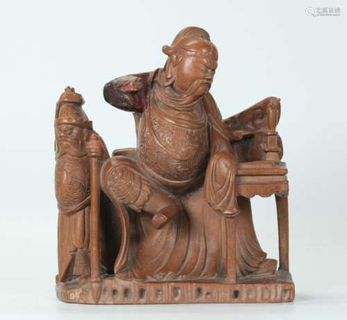 Chinese Qing Guandi in Ochre Soapstone or Duan