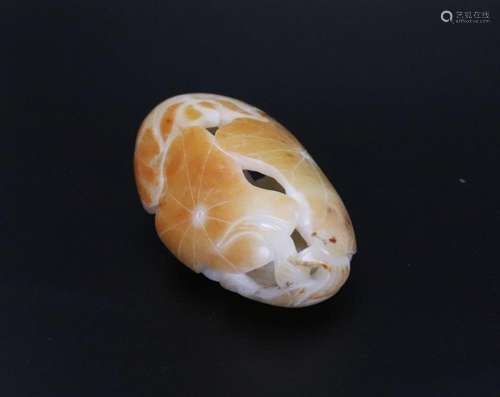 Chinese Soft Jade Russet Skin Pebble Carving