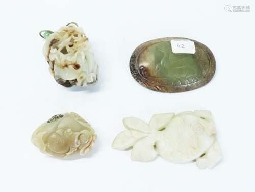 3 Chinese Jade or Hard Stones, 1 Agate Toggle