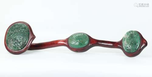 Chinese Green Hard Stone or Glass Ruyi Scepter