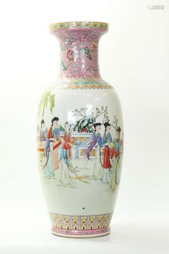 Large Chinese Famille Rose Porcelain 8 Beauty Vase