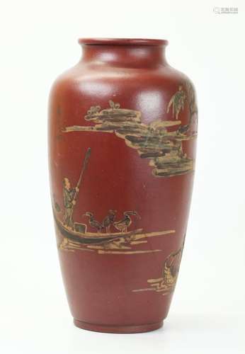 Chinese Late Qing Yixing Slip Decorated Vase