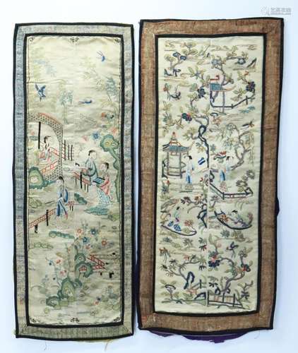 2 Pr Chinese Qing Silk Embroidered Sleeve Bands