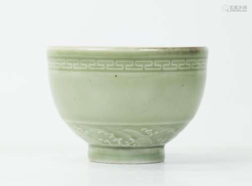 Chinese Molded Longquan Celadon Porcelain Cup