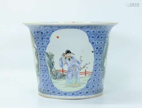 Chinese Blue White & Enameled Porcelain Planter