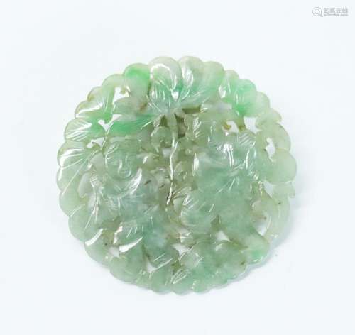 Chinese Green Jadeite Pierced Round Pendant