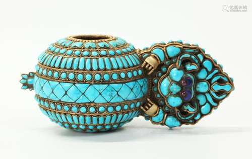 Lg Tibetan Gilt Metal & Turquoise Ball, Garuda Tab