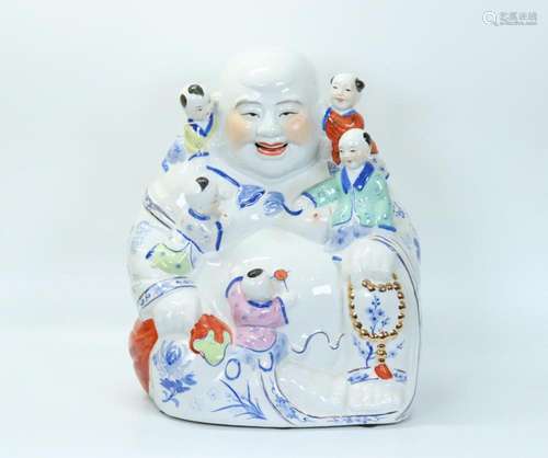 Large Chinese Porcelain Budai Buddha & 5 Boys