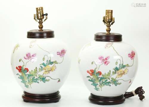 Large Pair Chinese Porcelain "Poppy" Jars