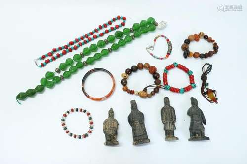 9 Chinese & Tibetan Jewelry; 4 Clay Warriors