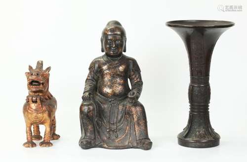 2 Chinese Bronzes 1 Metal; Figure Censer Gu Vase