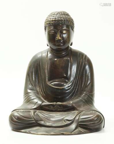 Japanese 19th C Cast Bronze Seated Buddha