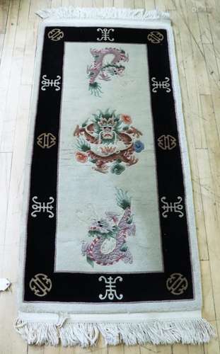 Chinese 3 Dragon & "Shou" Cream Wool Rug