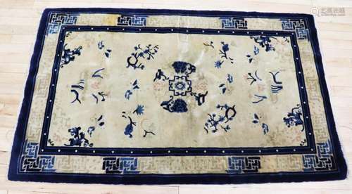 Chinese Wool Ningxia Carpet Blue & Cream