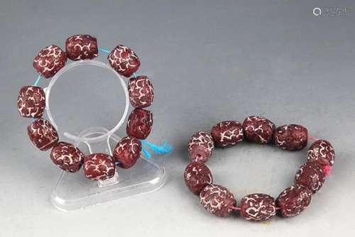 PAIR OF DARK RED COLOR GLASS MADE BRACELETS