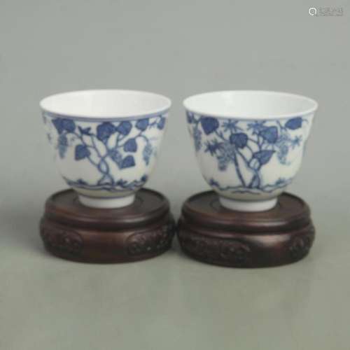 RARE PAIR OF BLUE AND WHITE PORCELAIN TEA CUP