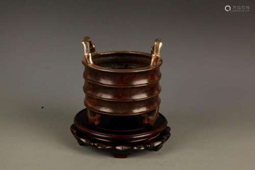 A FINELY MADE BAMBOO STYLE BRONZE INCENSE BURNER