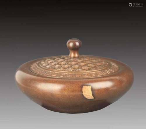 ROUND BRONZE MESH PATTERN INCENSE BURNER