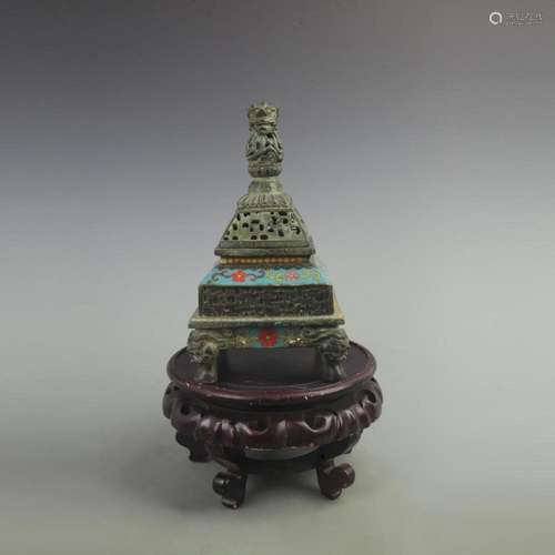 RARE BRONZE CLOISONNE ENAMEL INCENSE BURNER