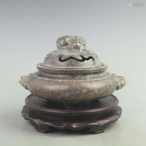 RARE LION TOP BRONZE INCENSE BURNER