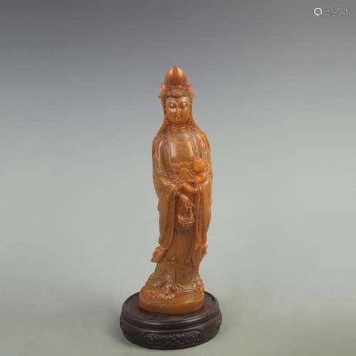 RARE QING SHAN STONE MADE GUAN YIN STATUE