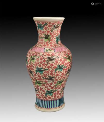 FINE FAMILLE ROSE MAGPIE PATTERN GUAN YIN STYLE VASE